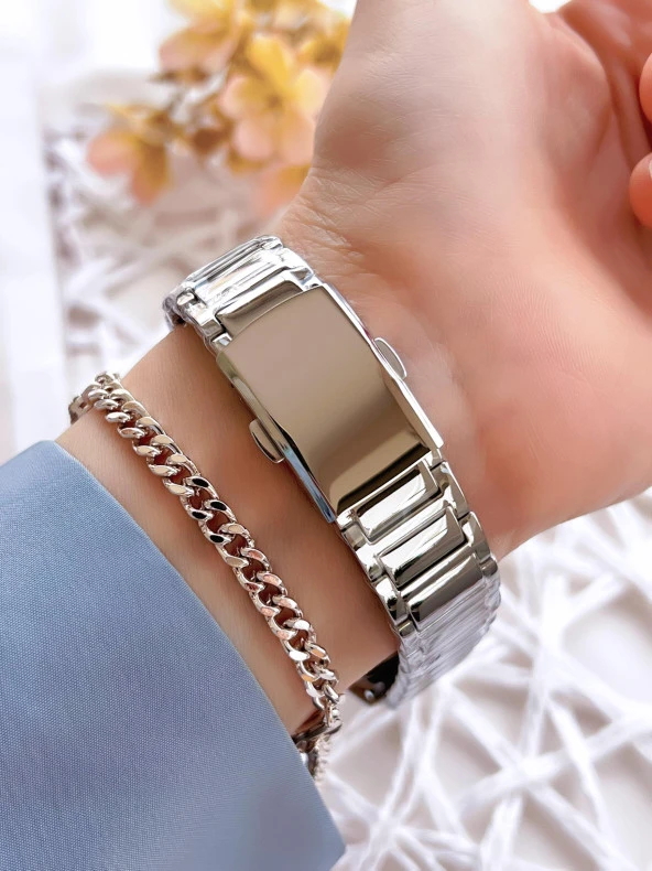 Ferro Gümüş Renk Kararmaz Renk Atmaz 3 Atm Su Geçirmez Özel Tasarım Kadın Kol Saati EFL21077A - Resim 3