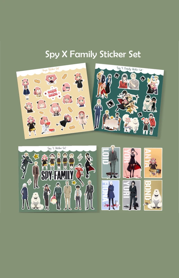 SpyXfamily 4 Farklı Sticker Set Etiket Kağıdı-Anya - Loid - Yor -Bond - Yuri - Fiona-