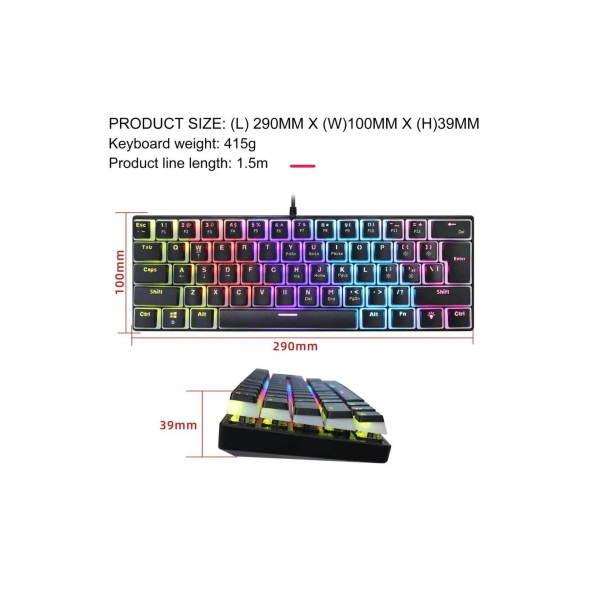 valkyrie Valkyrie Blue Switch Mekanik Oyuncu Klavye - 61key Full Rgb Pudding Keycap Mavi Tuş Hxsj L7 - 2