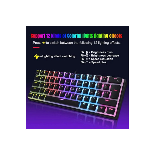 valkyrie Valkyrie Blue Switch Mekanik Oyuncu Klavye - 61key Full Rgb Pudding Keycap Mavi Tuş Hxsj L7 - 3