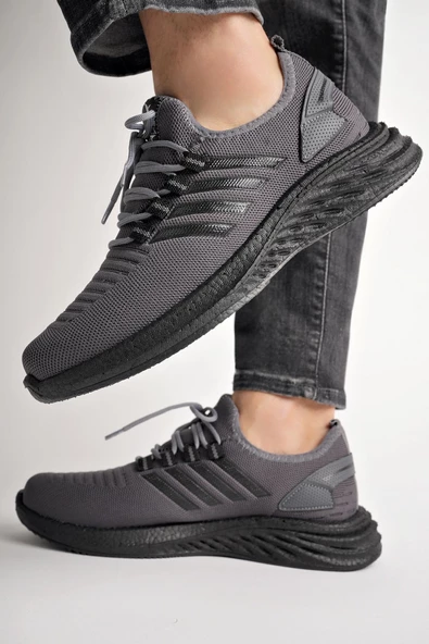Muggo Montag Garantili Günlük Ortopedik Kaymaz Taban Bağcıklı Çizgili Erkek Sneaker Spor Ayakkabı - 5