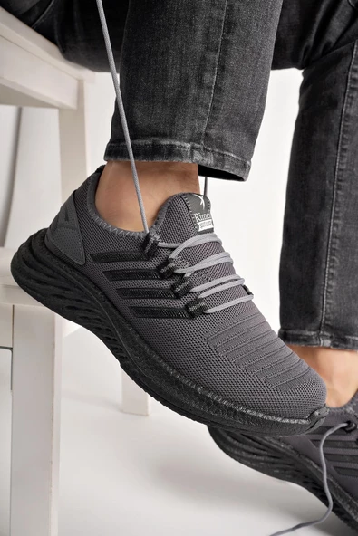 Muggo Montag Garantili Günlük Ortopedik Kaymaz Taban Bağcıklı Çizgili Erkek Sneaker Spor Ayakkabı - 2