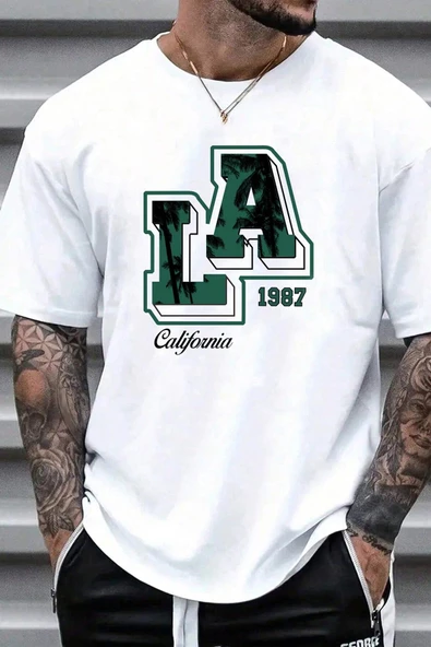 Erkek La California 1987 Baskılı Oversize Tshirt