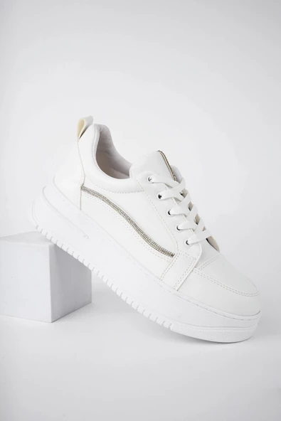 Muggo Malavi Garantili Günlük Rahat Kalın Taban Bağcıklı Taşlı Kadın Sneaker Spor Ayakkabı - 11