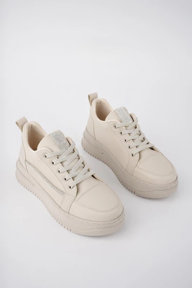 Muggo Malavi Garantili Günlük Rahat Kalın Taban Bağcıklı Taşlı Kadın Sneaker Spor Ayakkabı - 6