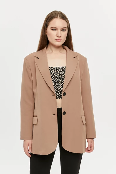 Kahverengi Oversize Dokuma Blazer Ceket - 8