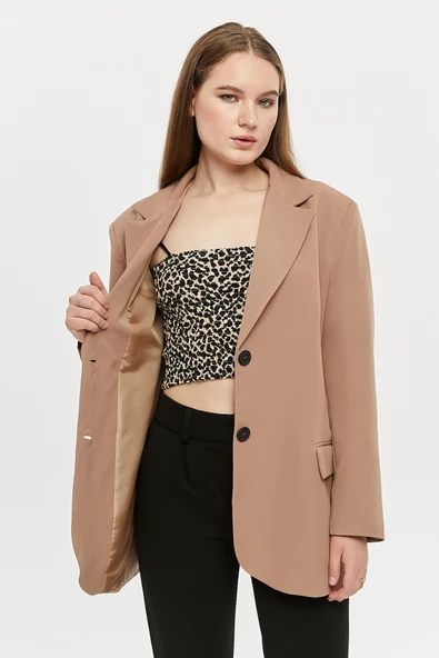 Kahverengi Oversize Dokuma Blazer Ceket - 9