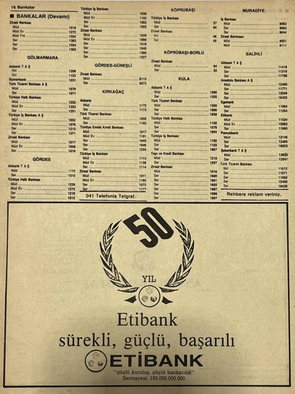 Manisa 1987 Meslek Reklam İlanı Efemera S-15 - 2