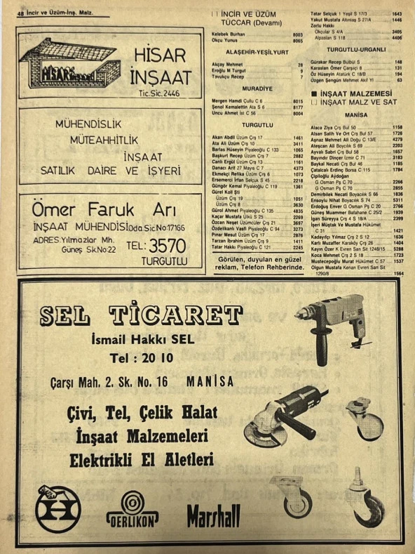 Manisa 1987 Meslek Reklam İlanı Efemera S-47 - 2