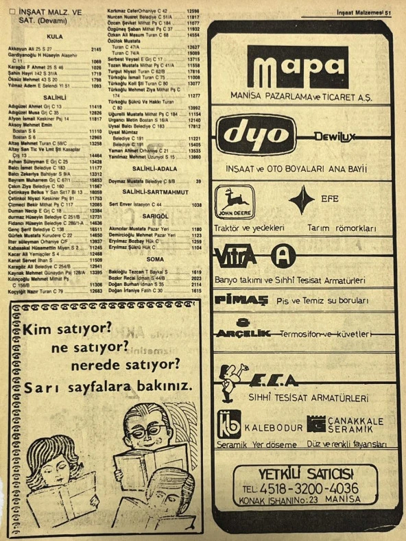 Manisa 1987 Meslek Reklam İlanı Efemera S-51