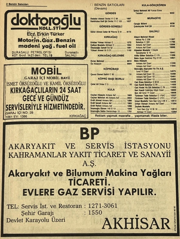 Manisa 1987 Meslek Reklam İlanı Efemera S-1 - 2