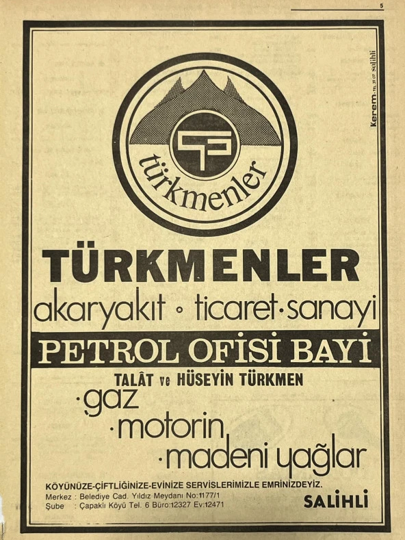 Manisa 1987 Meslek Reklam İlanı Efemera S-5