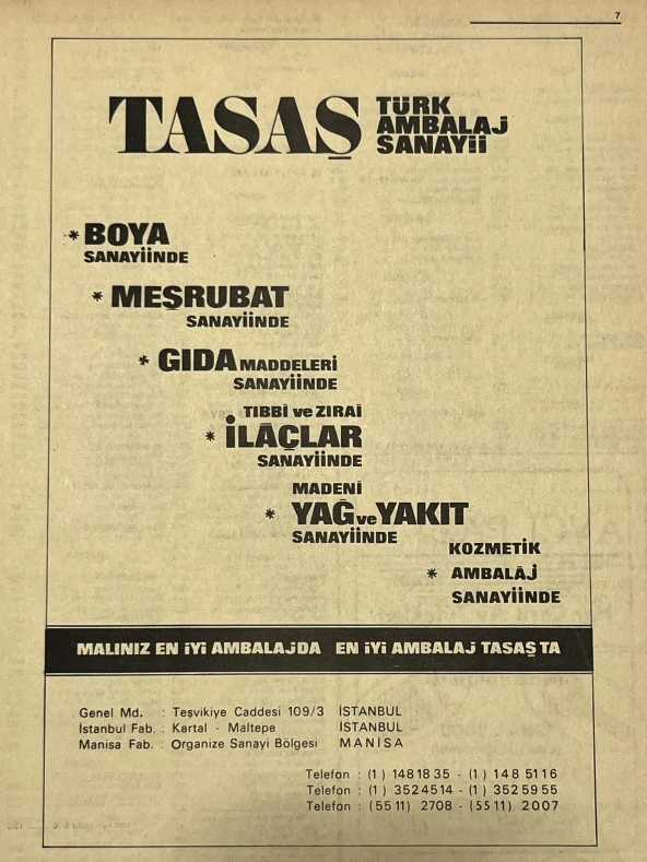 Manisa 1987 Meslek Reklam İlanı Efemera S-7