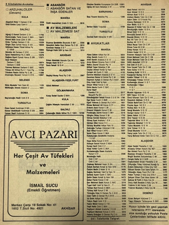 Manisa 1987 Meslek Reklam İlanı Efemera S-7 - 2