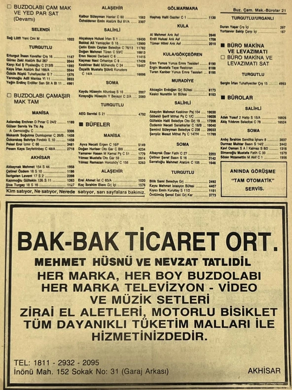 Manisa 1987 Meslek Reklam İlanı Efemera S-21