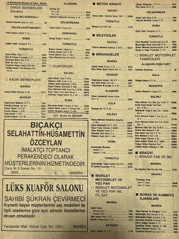 Manisa 1987 Meslek Reklam İlanı Efemera S-17 - 2