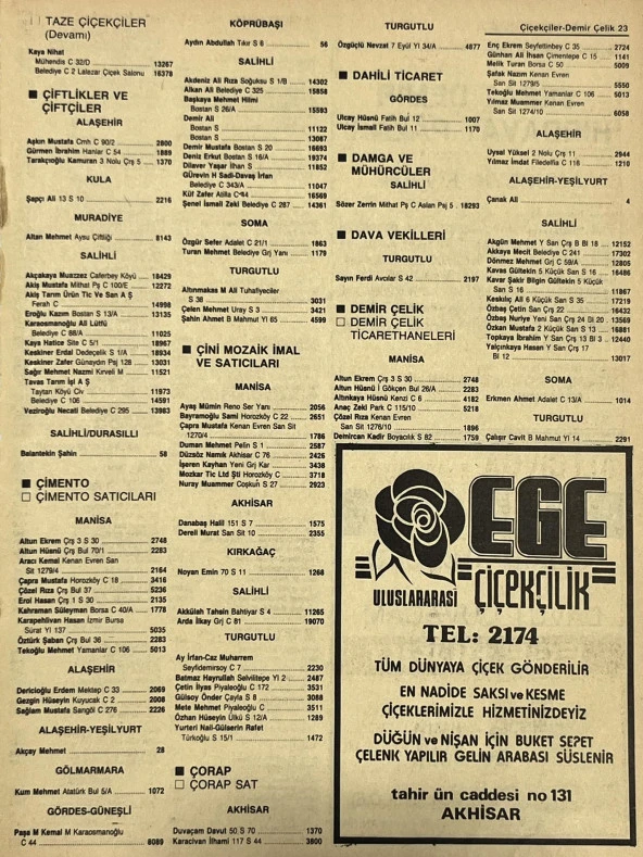 Manisa 1987 Meslek Reklam İlanı Efemera S-23