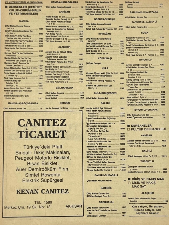 Manisa 1987 Meslek Reklam İlanı Efemera S-25 - Resim 2
