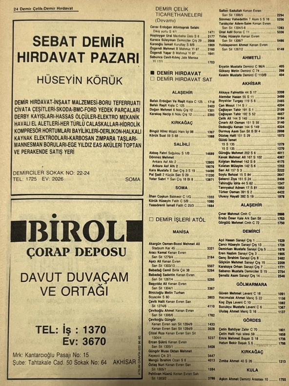 Manisa 1987 Meslek Reklam İlanı Efemera S-23 - 2