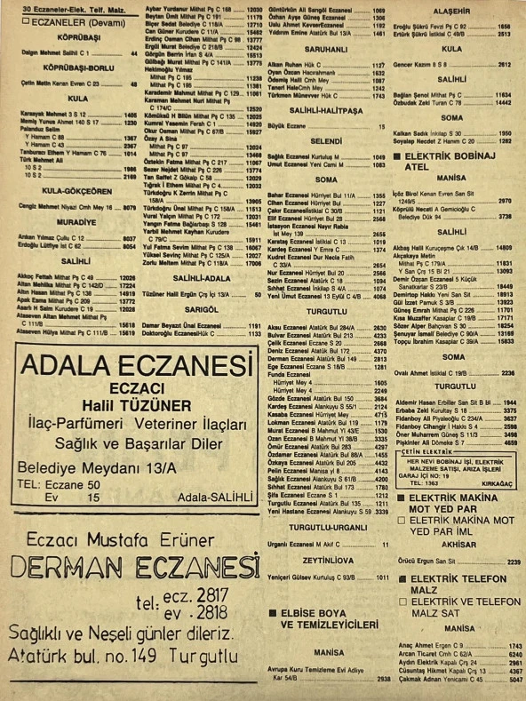Manisa 1987 Meslek Reklam İlanı Efemera S-29 - 2