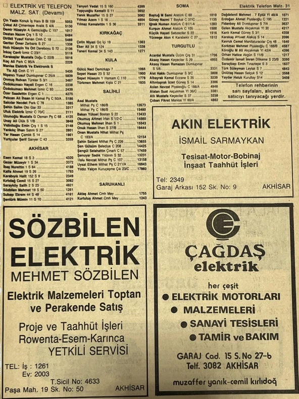 Manisa 1987 Meslek Reklam İlanı Efemera S-31