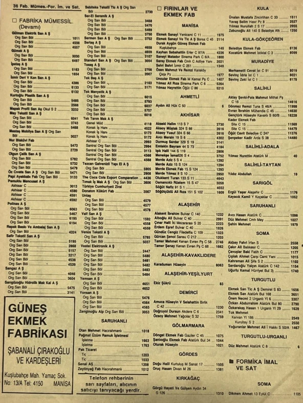 Manisa 1987 Meslek Reklam İlanı Efemera S-35 - 2