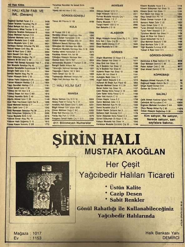 Manisa 1987 Meslek Reklam İlanı Efemera S-39 - 2