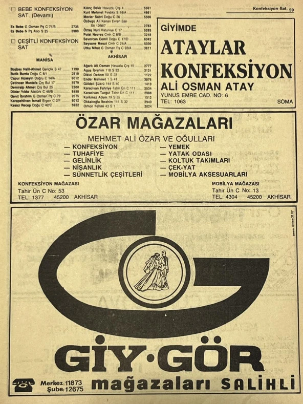 Manisa 1987 Meslek Reklam İlanı Efemera S-59