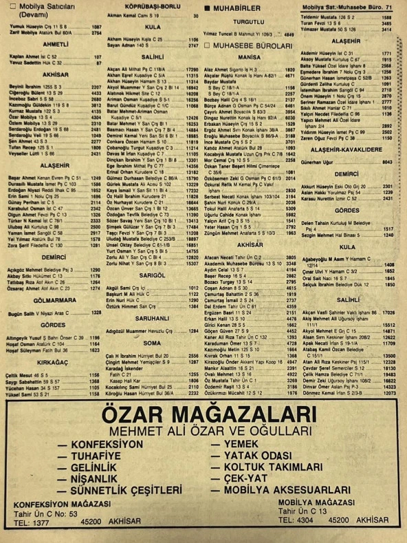 Manisa 1987 Meslek Reklam İlanı Efemera S-71