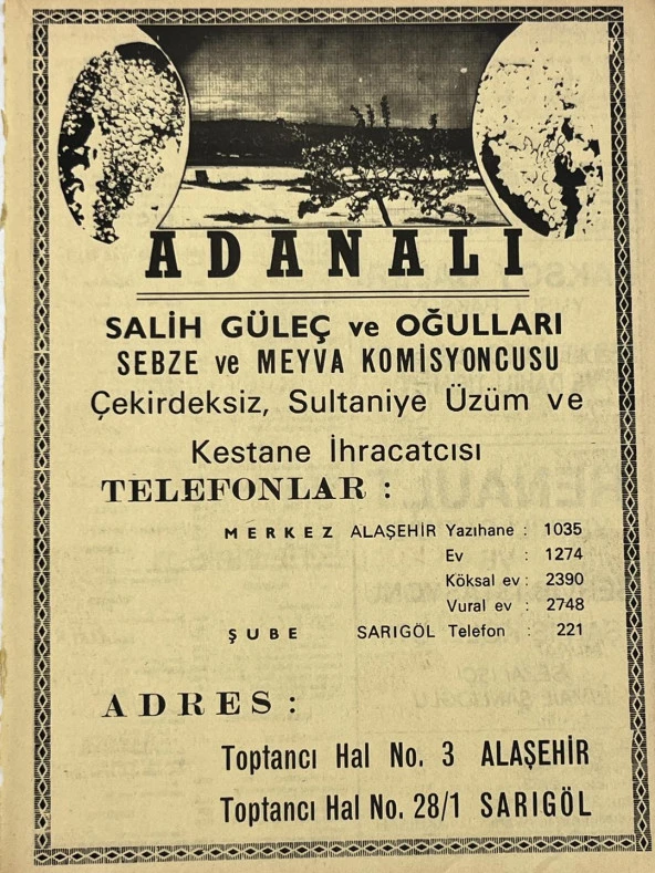 Manisa 1987 Meslek Reklam İlanı Efemera S-79