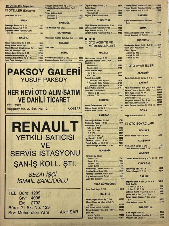 Manisa 1987 Meslek Reklam İlanı Efemera S-79 - 2