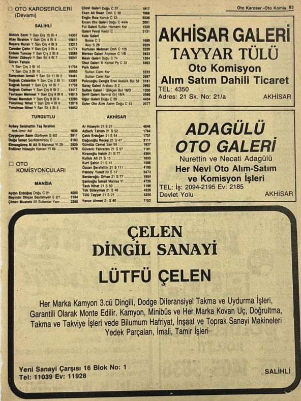 Manisa 1987 Meslek Reklam İlanı Efemera S-83