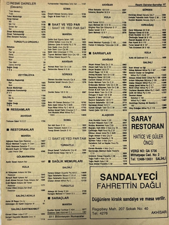 Manisa 1987 Meslek Reklam İlanı Efemera S-97