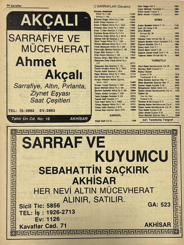 Manisa 1987 Meslek Reklam İlanı Efemera S-97 - 2