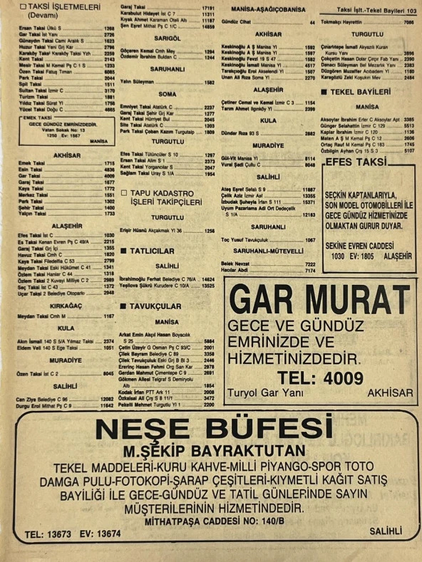 Manisa 1987 Meslek Reklam İlanı Efemera S-103