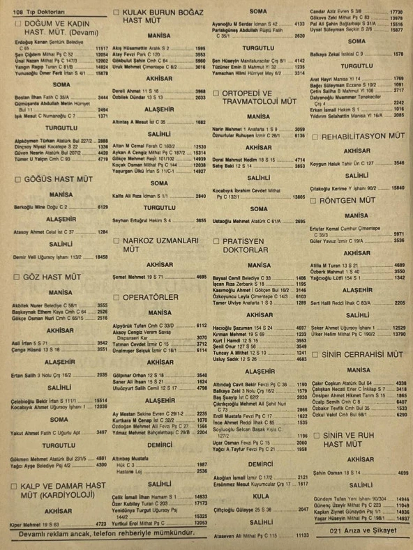 Manisa 1987 Meslek Reklam İlanı Efemera S-107 - 2