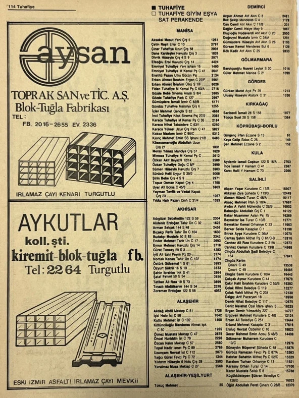 Manisa 1987 Meslek Reklam İlanı Efemera S-113 - 2