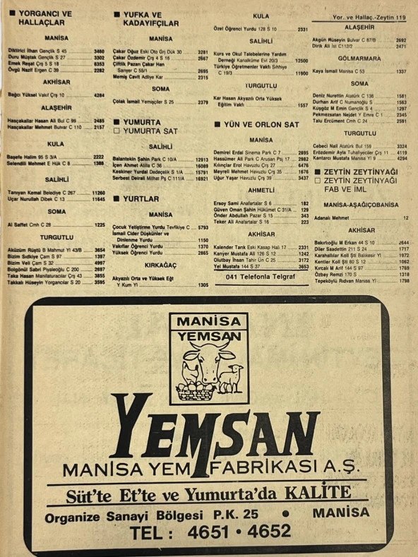 Manisa 1987 Meslek Reklam İlanı Efemera S-119