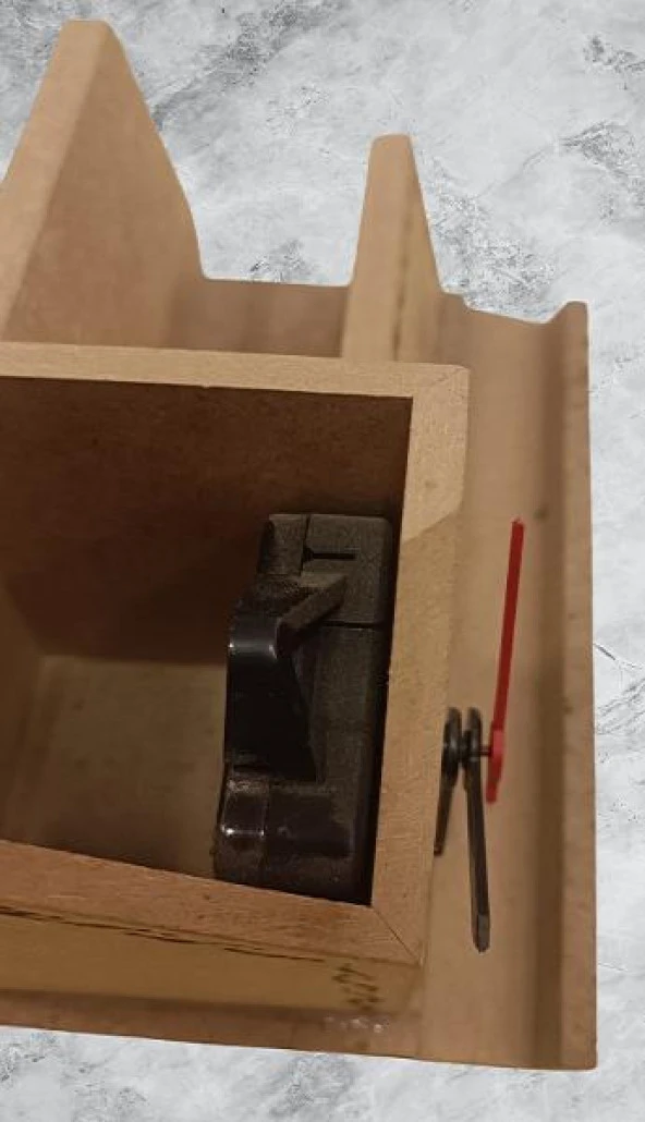 Hobi ADN 90384 Dekoratif Masaüstü Kalemlik Kartvizitlik Saatli Ahşap MDF HAM Renk - 4