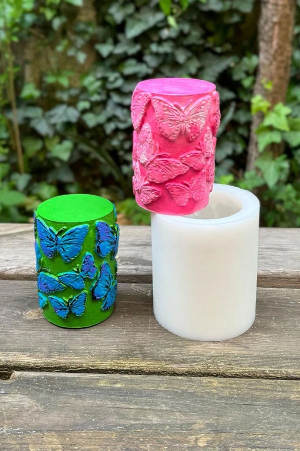 Kelebek Desenli Silindir Silikon Mum Kalıbı ürün görseli