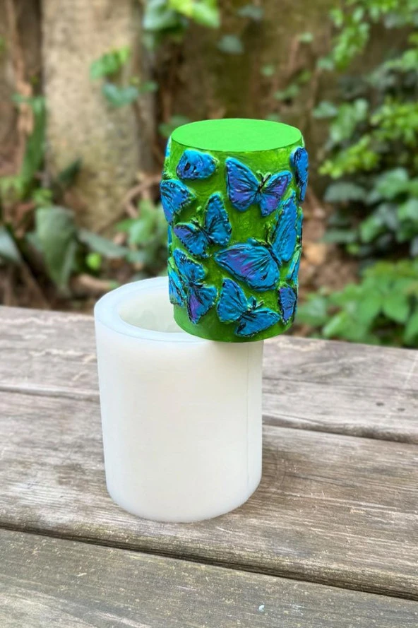 Kelebek Desenli Silindir Silikon Mum Kalıbı - Resim 2
