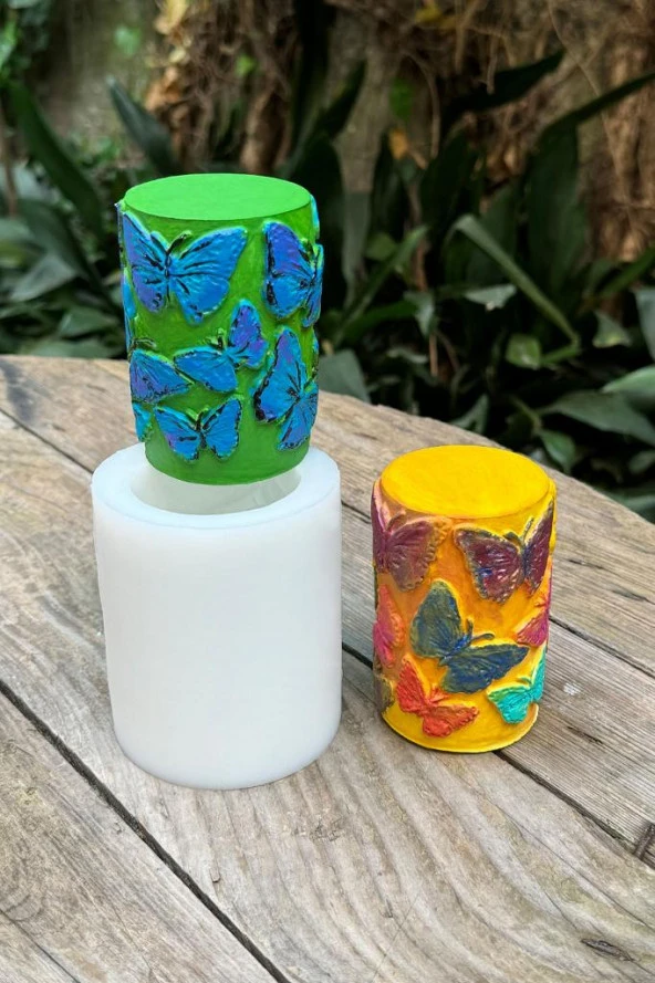 Kelebek Desenli Silindir Silikon Mum Kalıbı - Resim 3