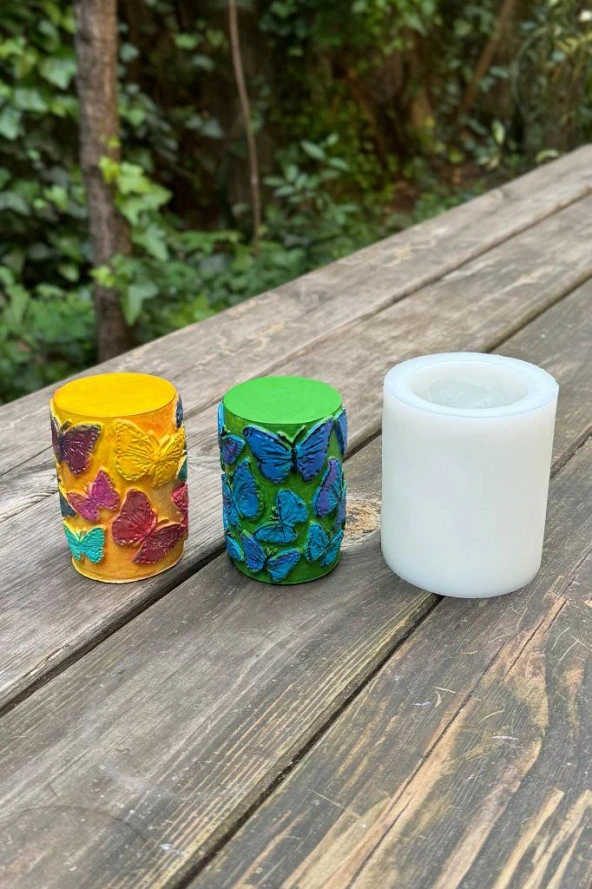 Kelebek Desenli Silindir Silikon Mum Kalıbı - Resim 4