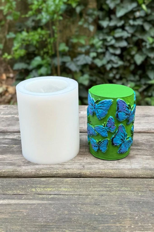 Kelebek Desenli Silindir Silikon Mum Kalıbı - Resim 5