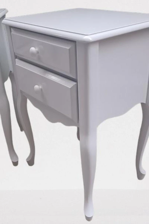 Komodin 90385 Klasik Kayın Aslan Ayak Çit Çekmece 2Adet Parlak Beyaz Boya ElYapım - 2