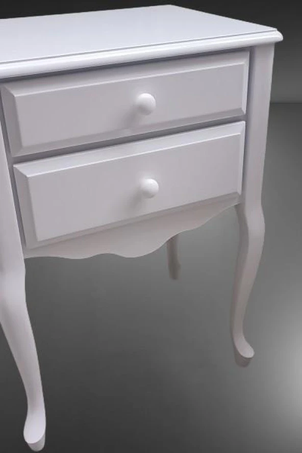 Komodin 90385 Klasik Kayın Aslan Ayak Çit Çekmece 2Adet Parlak Beyaz Boya ElYapım - 3