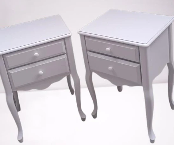 Komodin 90385 Klasik Kayın Aslan Ayak Çit Çekmece 2Adet Parlak Beyaz Boya ElYapım - 4