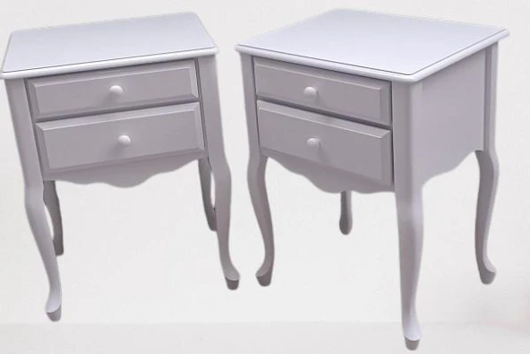 Komodin 90385 Klasik Kayın Aslan Ayak Çit Çekmece 2Adet Parlak Beyaz Boya ElYapım - 5