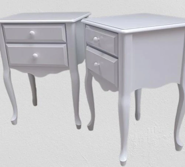 Komodin 90385 Klasik Kayın Aslan Ayak Çit Çekmece 2Adet Parlak Beyaz Boya ElYapım - 6