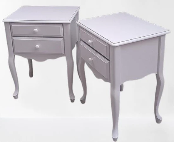 Komodin 90385 Klasik Kayın Aslan Ayak Çit Çekmece 2Adet Parlak Beyaz Boya ElYapım - 8